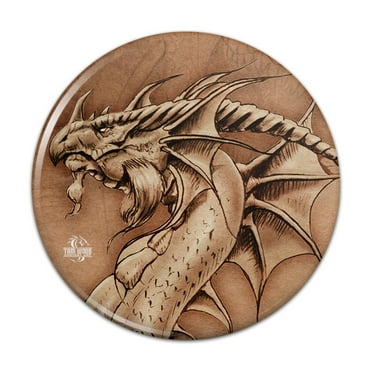 Evil Red Dragon Burning Castle Night Fantasy Pinback Button Pin